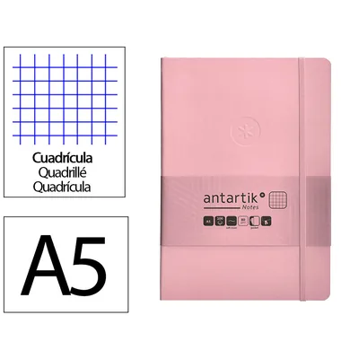 ANTARTIK Cuaderno con Gomilla Antartik Notes Tapa Blanda A5 Hojas Cuadricula Rosa Pastel 80 Hojas 80 GR Fsc