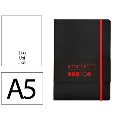 ANTARTIK Cuaderno con Gomilla Antartik Notes Tapa Blanda A5 Hojas Lisas Negro y Rojo 80 Hojas 80 GR Fsc