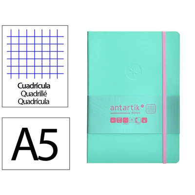ANTARTIK Cuaderno con Gomilla Antartik Notes Tapa Blanda A5 Hojas Cuadricula Rosa y Turquesa 80 Hojas 80 GR Fsc