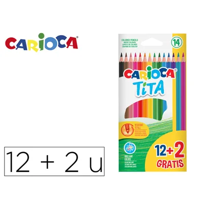 CARIOCA Lapices de Colores Carioca Tita Hexagonal 12 Unidades Colores Surtidos + 2 Gratis