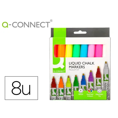 Q-CONNECT Rotulador Q-Connect Tiza Liquida Punta Redonda Trazo 3 MM Caja de 8 Unidades Colores Surtidos