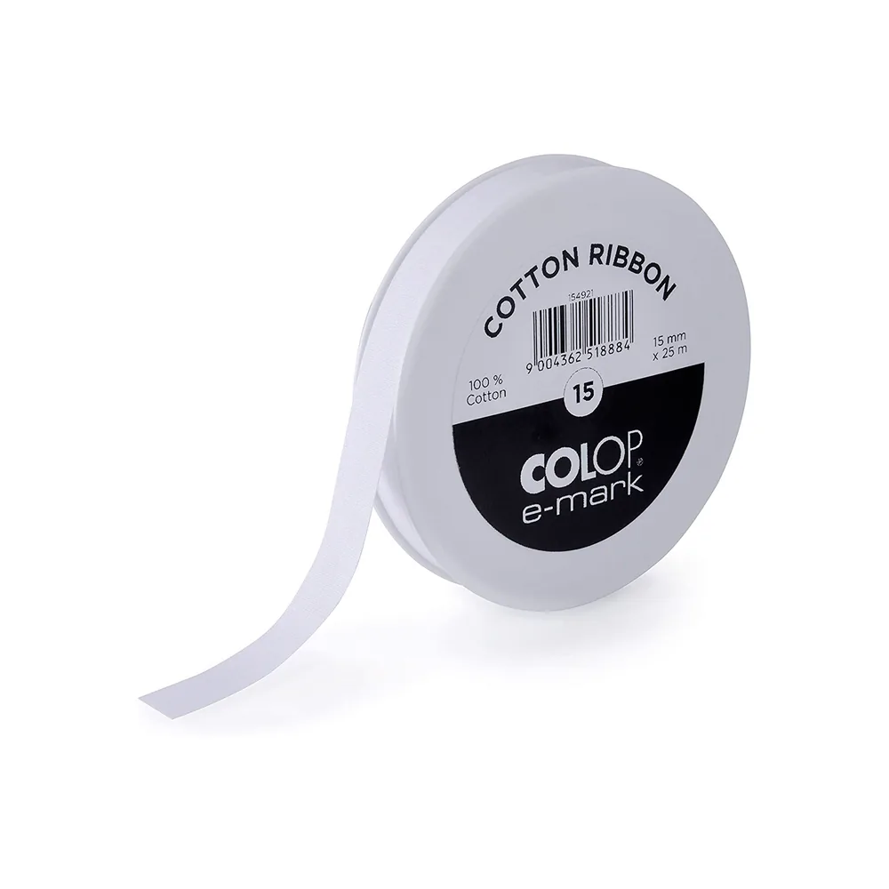 Cinta Algodon Colop Ancho 15 MM para Impresora E-mark Rollo de 25 M