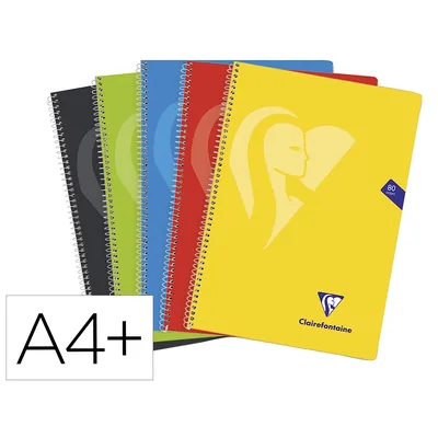 CLAIREFONTAINE Cuaderno Espiral Clairefontaine Tapa Polipropileno Folio 80 Hojas 90 GR Cuadro 4MM Colores