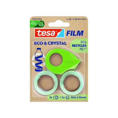 TESA Cinta Adhesiva Tesa Film Eco&cristal Transparente 10 M X 19 MM Blister de 2 Unidades + Miniportarrollo