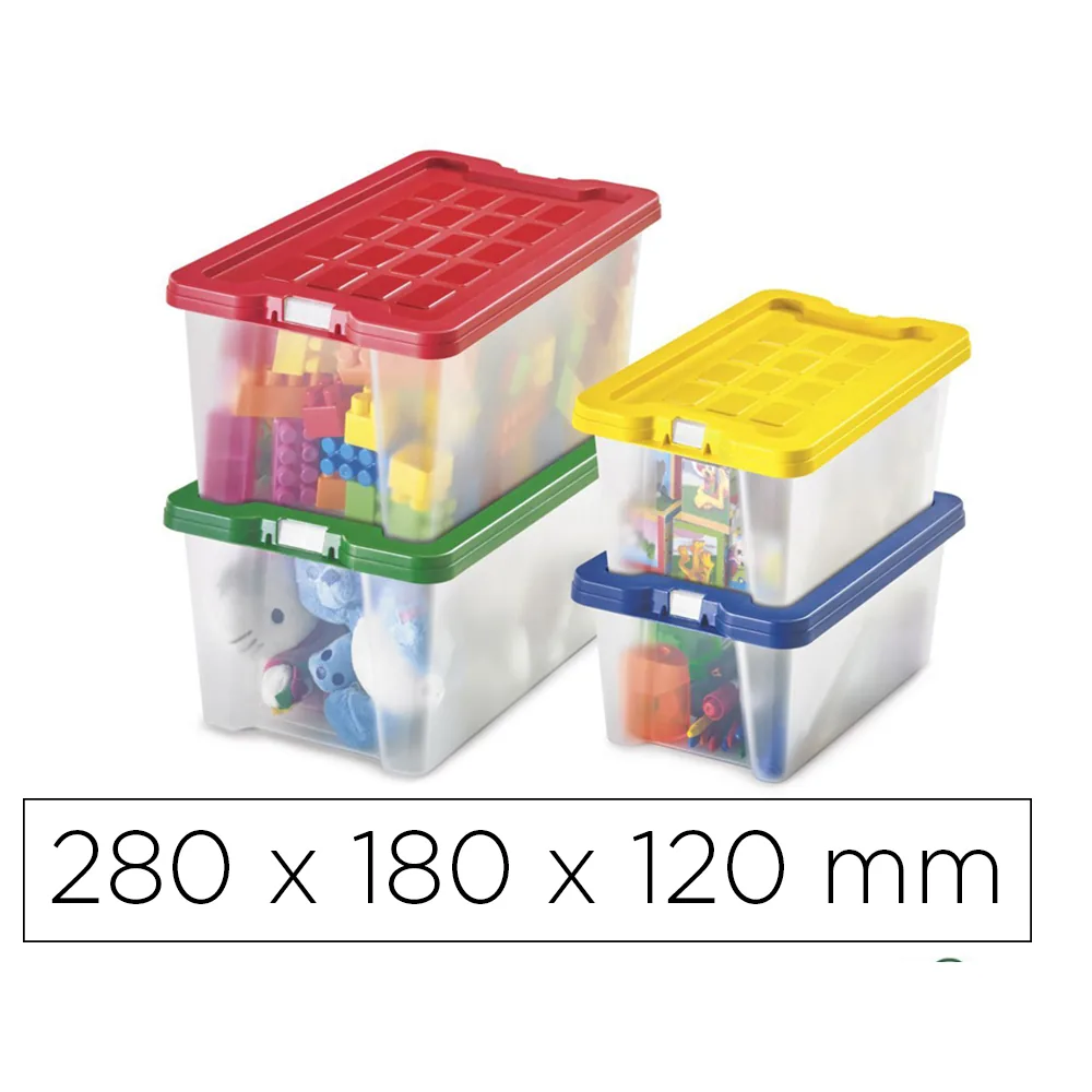 Caja Multiusos Faibo Transparente con Asas y Tapa Colores Capacidad 4 L 280X180X120 MM