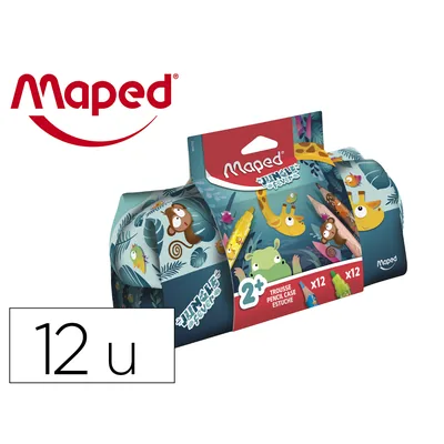 MAPED Bolso Escolar Portatodo Maped Ungle Fever con 12 Rotuladores Colores Surtidos + 12 Lapices de Colores