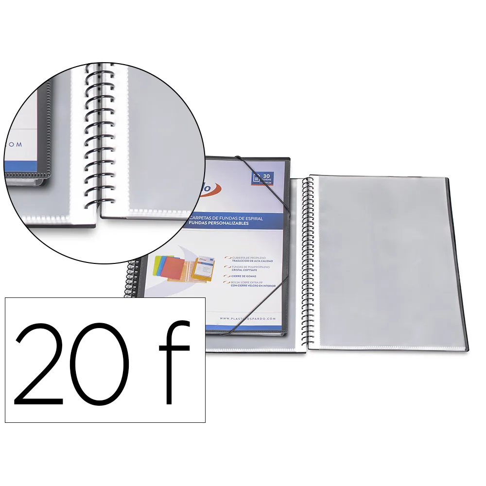Carpeta Pardo Escaparate con Espiral 20 Fundas Folio Personalizable Color Negra