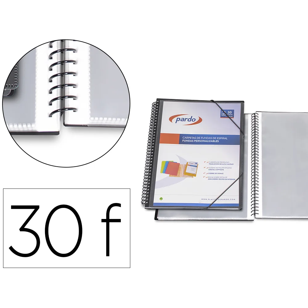 Carpeta Pardo Escaparate con Espiral 30 Fundas Folio Personalizable Color Negra