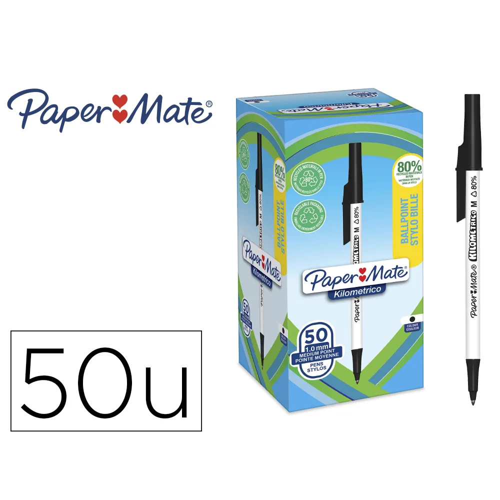 Boligrafo Paper Mate Kilometrico Punta 1 MM Plastico Reciclado 80% Color Negro