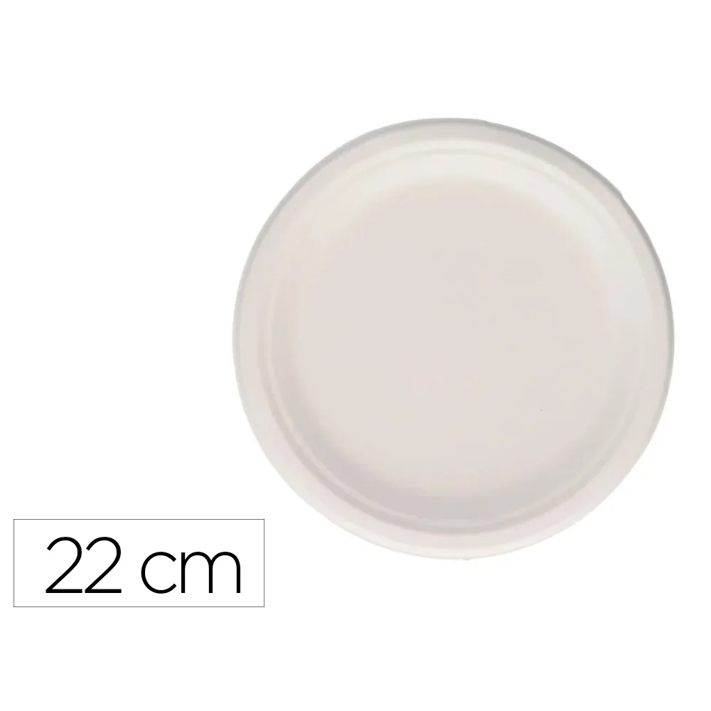 Plato Fibra Caña Azucar Bunzl Biodegradable 22 CM Diametro Color Blanco Paquete de 50 Unidades