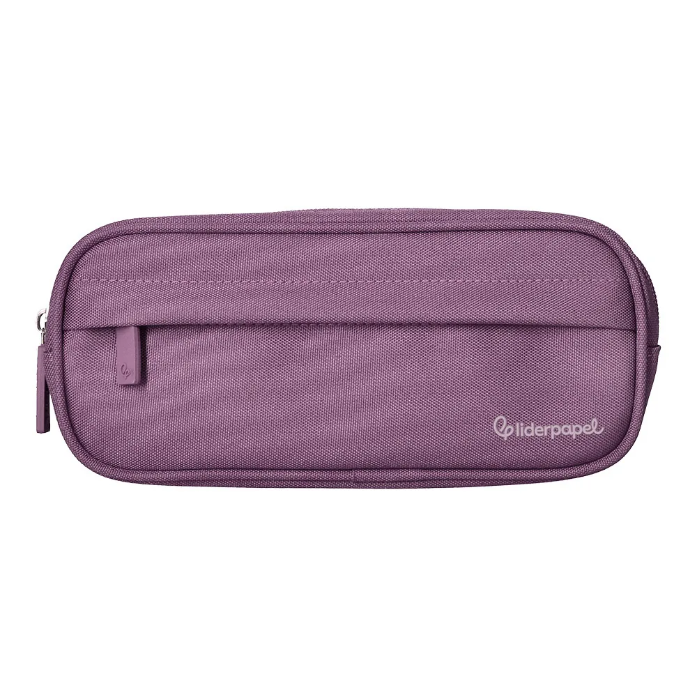 Estuche Portatodo Liderpapel Classic Ovalado 2 Cremalleras con Bolsillo Delantero 210X90MM Morado Empolvado