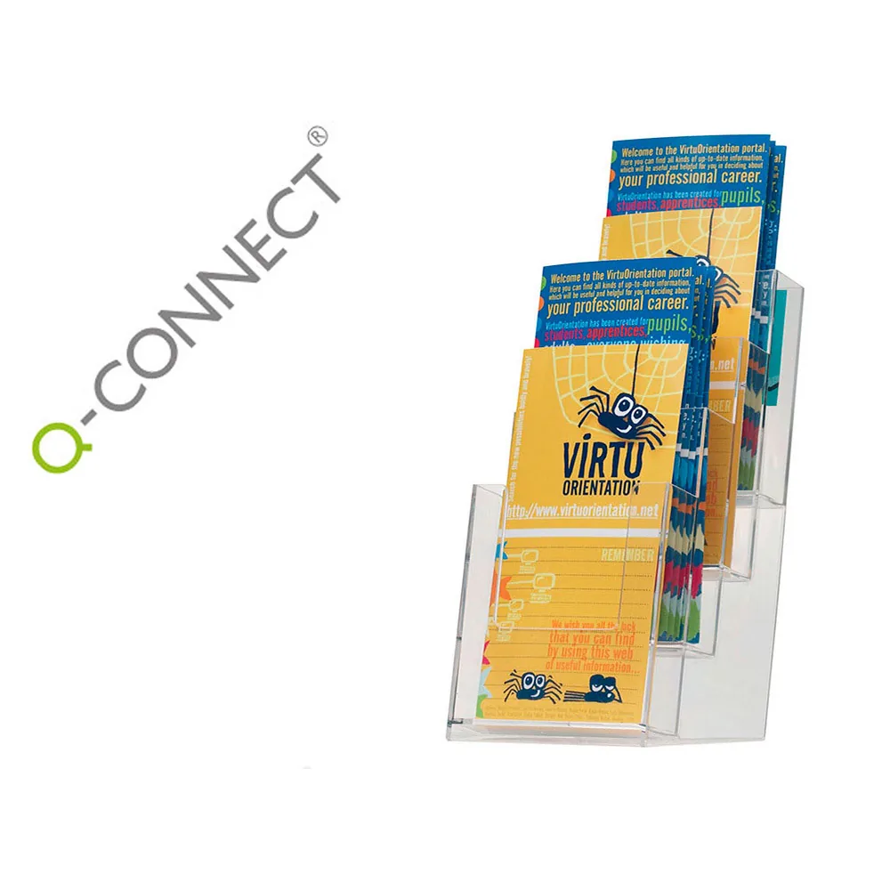 Expositor Sobremesa Q-Connect Metacrilato 1/3 DIN A4 para Tripticos 4 Compartimentos 110X155X265 MM