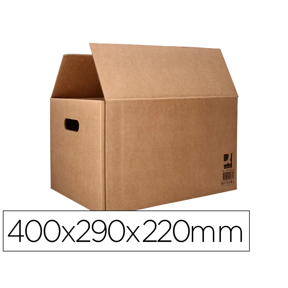 Caja para Embalar Q-Connect Americana con Asas Carton Reciclado Canal Simple 5 MM Color Kraft 400X290X220 MM
