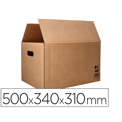 Q-CONNECT Caja para Embalar Q-Connect Americana con Asas Carton Reciclado Canal Simple 5 MM Color Kraft 500X340X310 MM