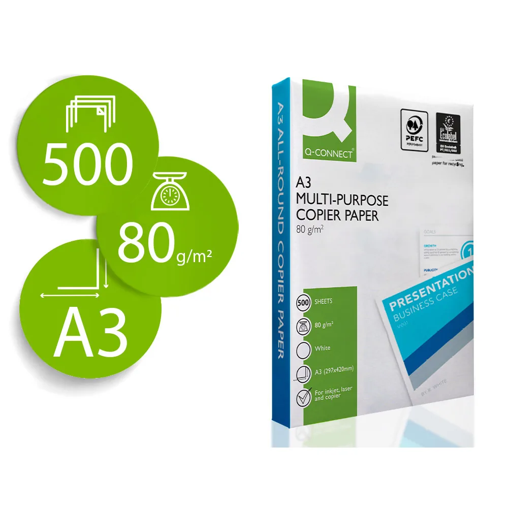 Papel Fotocopiadora Q-connect Economy DIN A3 80 Gramos Paquete de 500 Hojas