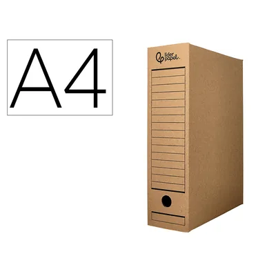 LIDERPAPEL Caja Archivo Definitivo Liderpapel DIN A4 Carton Reciclado 325G/M2 Lomo 82 MM Kraft 325X82X250 MM