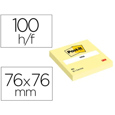 POST-IT Bloc de Notas Adhesivas Quita y Pon Post-It 76X76 MM 100 Hojas Amarillo Canario Retractilado Individualmente