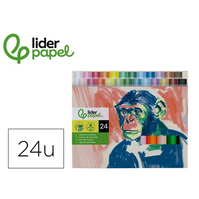 LIDERPAPEL Lapices Cera Blanda Liderpapel Redonda Caja de 24 Unidades Colores Surtidos