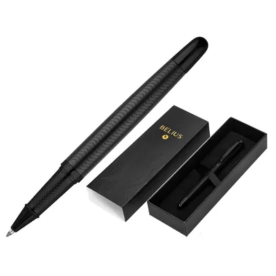 BELIUS Boligrafo Belius Neptuno Aluminio Textura Wavy Color Negro Tinta Azul Caja de Diseño