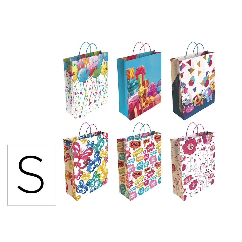 Bolsa para Regalo Basika Papel Estucado 160 G Todo Año con Asa Retorcida Tamaño S 24+10X32 CM