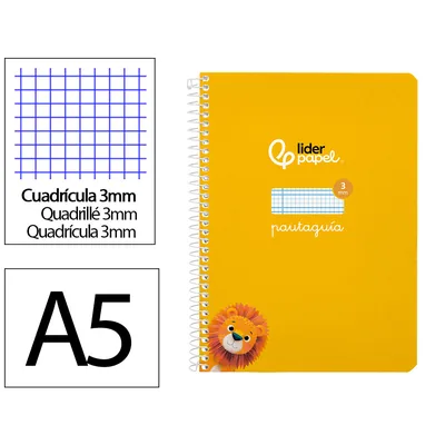 3M Cuaderno Espiral Liderpapel A5 Pautaguia Tapa Blanda 40H 75GR Cuadro Pautado 3MM Color Amarillo