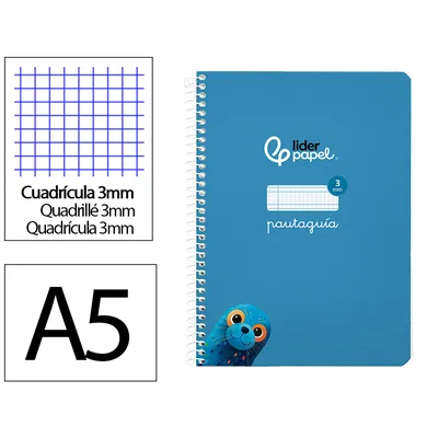 3M Cuaderno Espiral Liderpapel A5 Pautaguia Tapa Blanda 40H 75GR Cuadro Pautado 3MM Color Azul