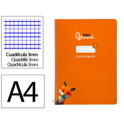 3M Cuaderno Espiral Liderpapel A4 Pautaguia Tapa Blanda 80H 75GR Cuadro Pautado 3MM Color Naranja