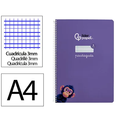 3M Cuaderno Espiral Liderpapel A4 Pautaguia Tapa Dura 80H 90 GR Cuadro Pautado 3MM Color Lila