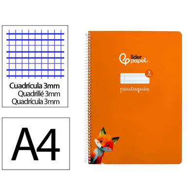 3M Cuaderno Espiral Liderpapel A4 Pautaguia Tapa Dura 80H 90 GR Cuadro Pautado 3MM Color Naranja