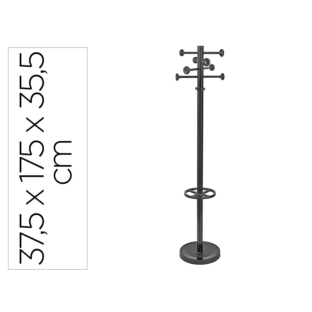 Perchero Metalico Maulgrando 8 Colgadores y Paraguero Color Negro 390X1750X390 MM