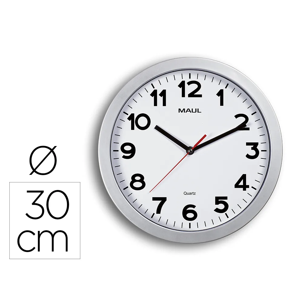 Reloj Maul Step de Pared Redondo 30 CM Diametro Electrico Color Plata