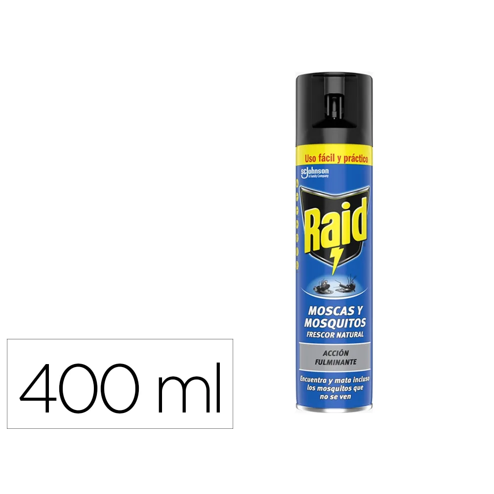 Insecticida Raid Spray Moscas y Mosquitos Frescor Natural Bote de 400 ML