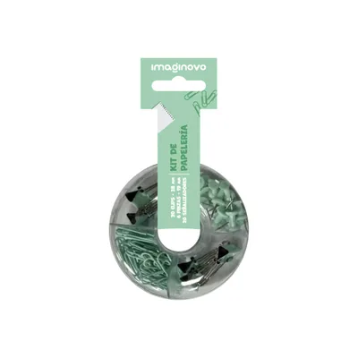 IMAGINOVO Set de Papeleria Imaginovo con Clips 28MM Pinzas 19MM y Chinchetas Verde