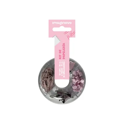 IMAGINOVO Set de Papeleria Imaginovo con Clips 28MM Pinzas 19MM y Chinchetas Rosa