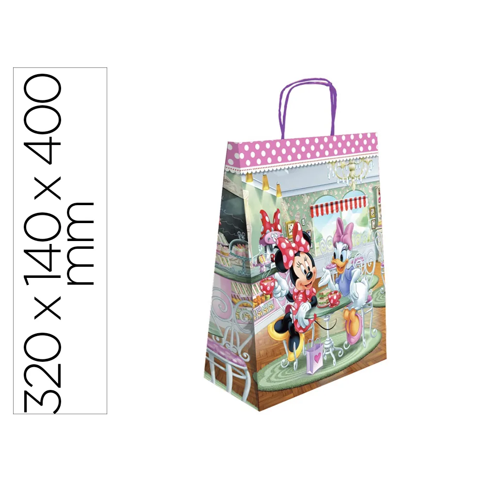 Bolsa para Regalo Basika Papel Celulosa 90 G Minnie con Asa Retorcida Tamaño L 320X140X400 MM
