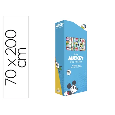 BASIKA Papel de Regalo Basika Disney Mickey And Friends Rollo Ancho 70 CM Longitud 2 M Diseños Surtidos Gramaje 60 G