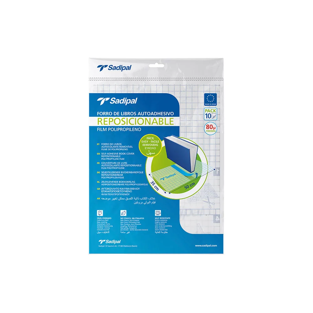 Forralibro Adhesivo para Libros Sadipal Reposicionable 80 Mc 50X35 CM Pack de 10 Unidades