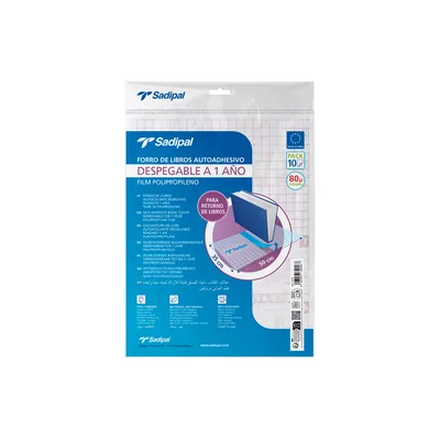SADIPAL Forralibro Adhesivo para Libros Sadipal Desplegable 1 Año 80 Mc 50X35 CM Pack de 10 Unidades
