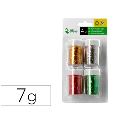 FANTA Purpurina Liderpapel Biodegradable Fantasia Bote 7 GR Colores Metalicos Surtidos Blister de 4 Unidades