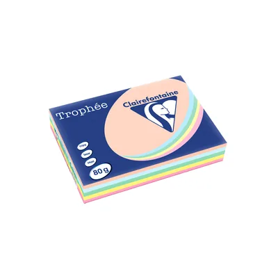 TROPHEE Papel Color Trophee DIN A4 80 GR 5 Colores Surtidos Pastel Paquete de 500 Hojas (100 Hojas X Color)