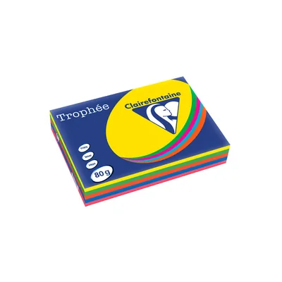 TROPHEE Papel Color Trophee DIN A4 80 GR 5 Colores Surtidos Intensos Paquete de 500 Hojas (100 Hojas X Color)