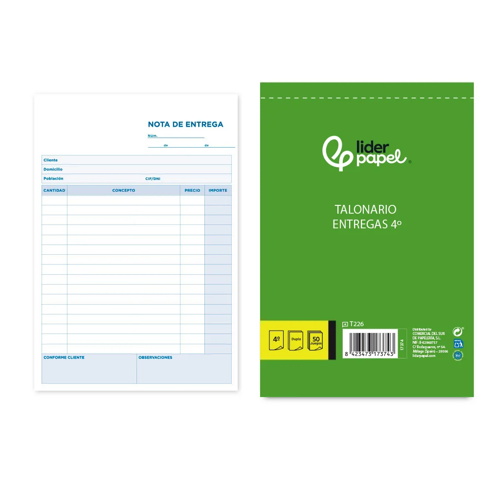 Talonario Liderpapel Entregas Cuarto Original y Copia T226