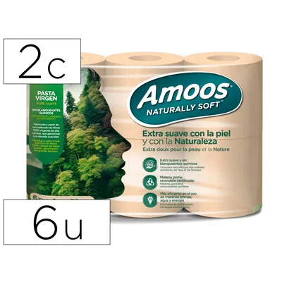 AMOOS Papel Higienico Amoos Naturally Soft 2 Capas Pasta Cruda Paquete de 6 Rollos 32 M