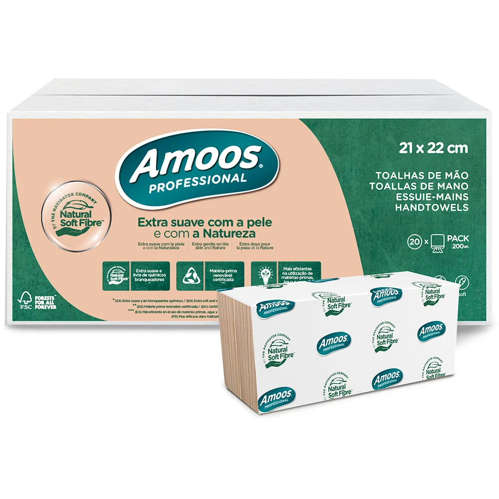 Toalla Secamanos Amoos Professional Naturally Soft 2 Capas Pasta Cruda 21X22 CM Paquete de 200 Unidades