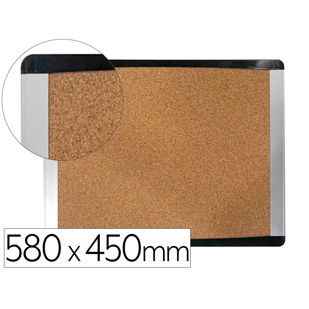 Pizarra Corcho Bi-Office Inka Reciclado Marco de Aluminio y Laterales Plastico Negro 580X450 MM