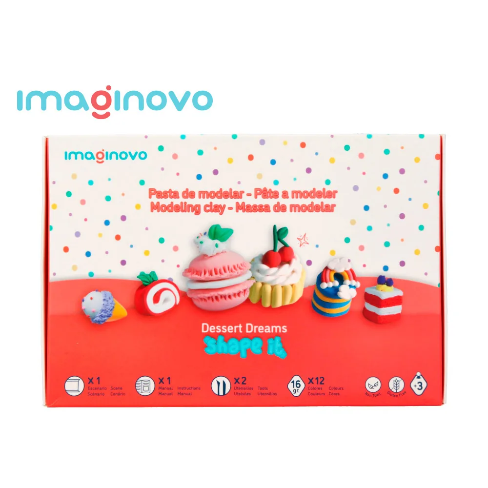 Pasta para Modelar Imaginovo de Secado al Aire Set de 12 Colores Shape It Dessert Dream Herramientas E Instrucciones