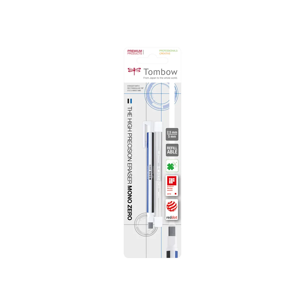 Portagomas Tombow Mono Zero con Clip Goma Rectangular 2,5MM X 5MM+ 2 Recambios