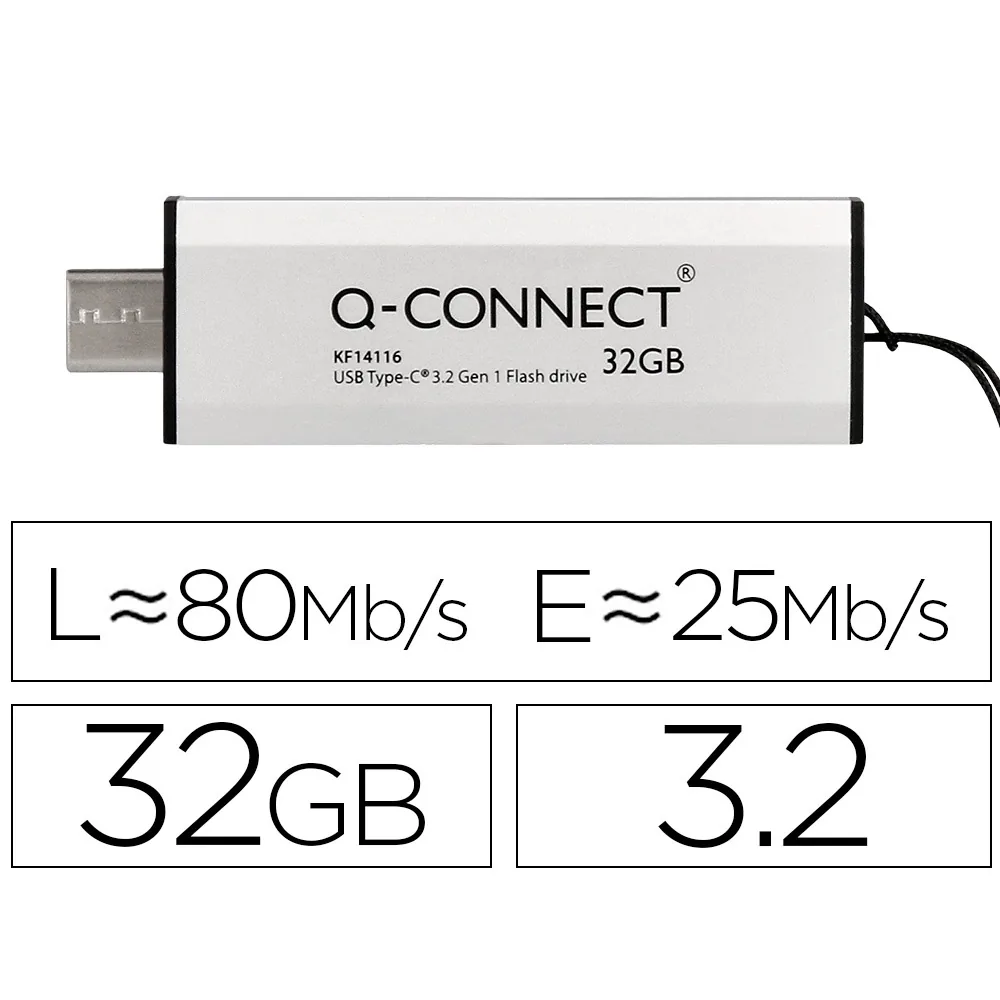 Memoria Usb Q-Connect Flash Drive 32 Gb 3.2 Tipo C