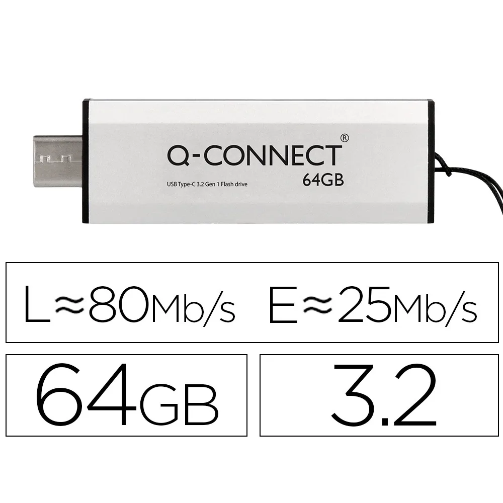 Memoria Usb Q-Connect Flash Drive 64 Gb 3.2 Tipo C
