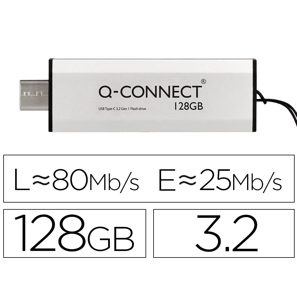 Memoria Usb Q-Connect Flash Drive 128 Gb 3.2 Tipo C